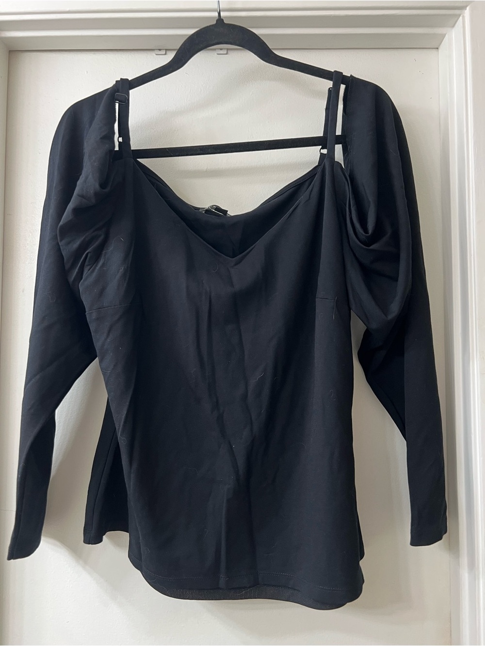 INC International Concepts Black Long Sleeve Square Neck Top with Straps